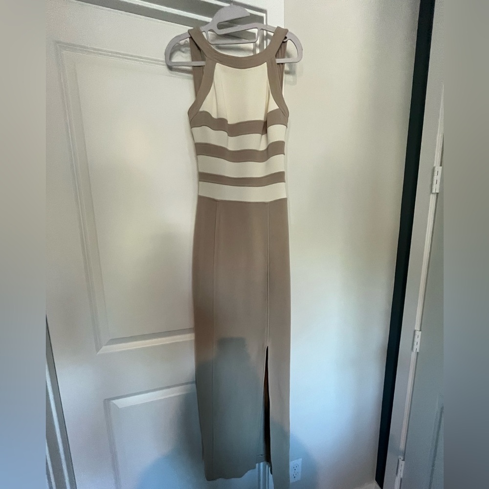 White House Black Market Beige and Cream Maxi Dress